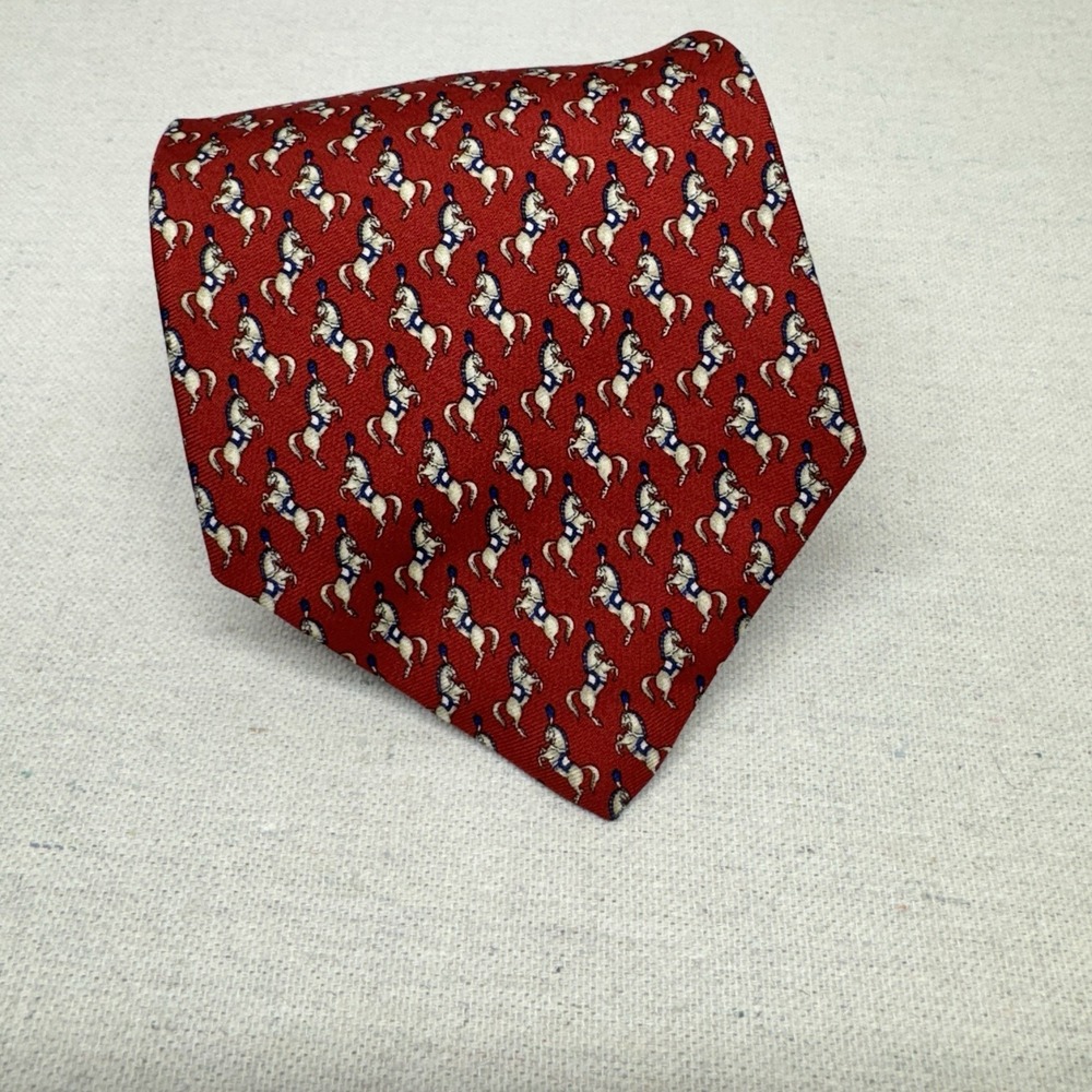 Brooks Brothers Silk Tie Mens OS Red Equestrian Horse Pattern Preppy Ivy League